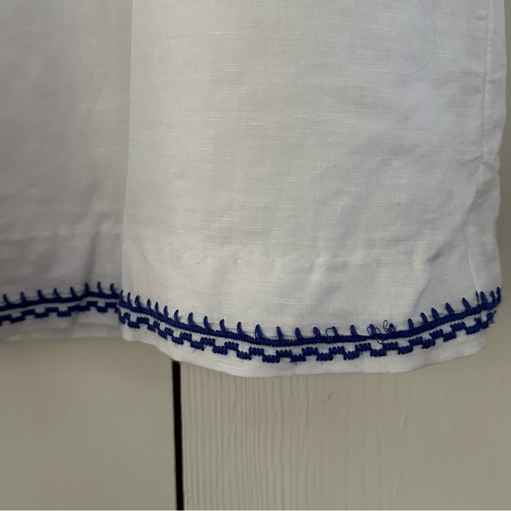 J.Crew Embroidered Dress Sz M White Blue Linen Cotton Lined - Picture 10 of 16